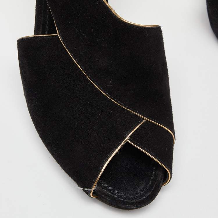 Pre Owned Louis Vuitton Black Leather and Suede Slingback Sandals Size 41