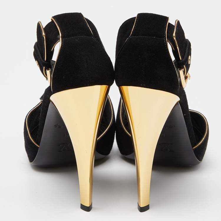 Pre Owned Louis Vuitton Black Leather and Suede Slingback Sandals Size 41
