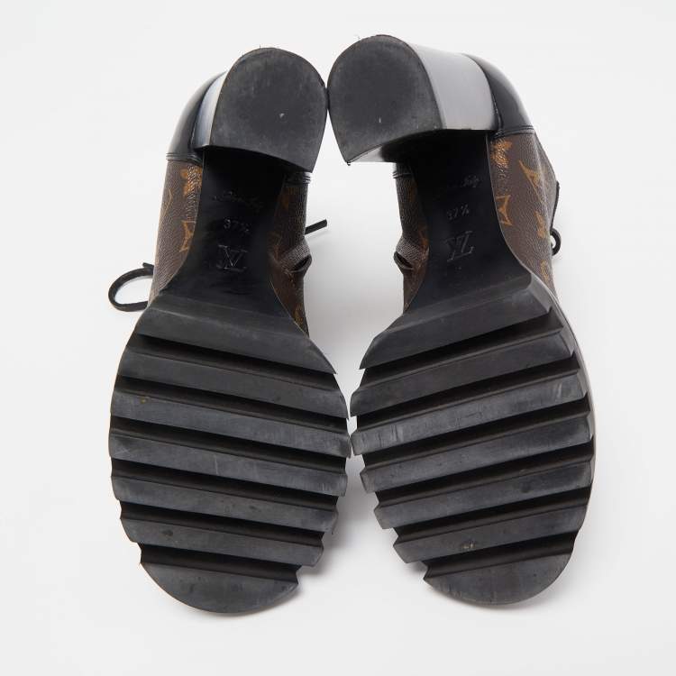 Pre Owned Louis Vuitton Black Leather and Monogram Canvas Star Trail Ankle Boots Size 37.5