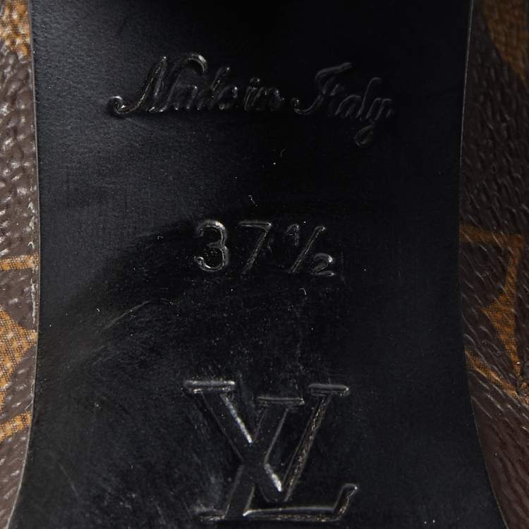 Pre Owned Louis Vuitton Black Leather and Monogram Canvas Star Trail Ankle Boots Size 37.5