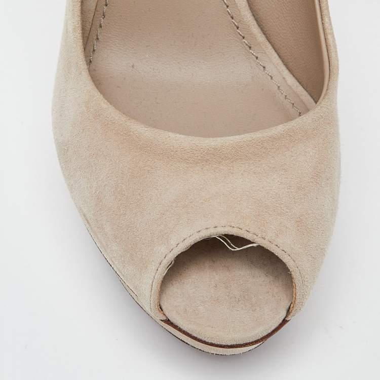 Pre Owned Louis Vuitton Beige Suede Eyeline Peep Toe Platform Pumps Size 38