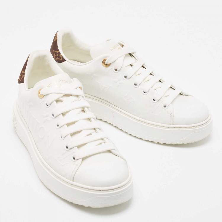 Pre Owned Louis Vuitton White Monogram Embossed Leather Time Out Sneakers Size 39