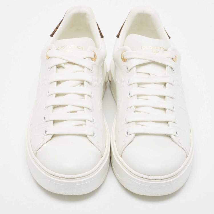 Pre Owned Louis Vuitton White Monogram Embossed Leather Time Out Sneakers Size 39