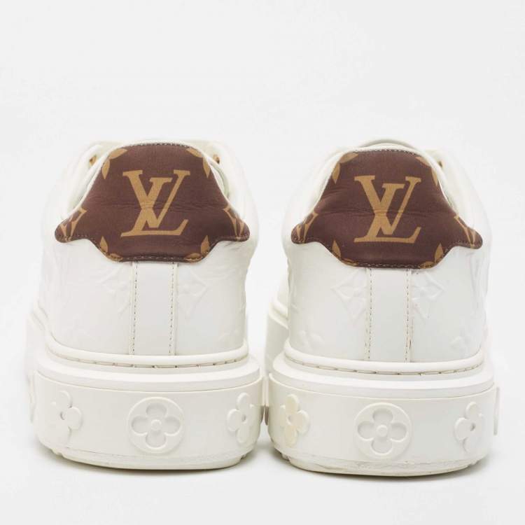 Pre Owned Louis Vuitton White Monogram Embossed Leather Time Out Sneakers Size 39