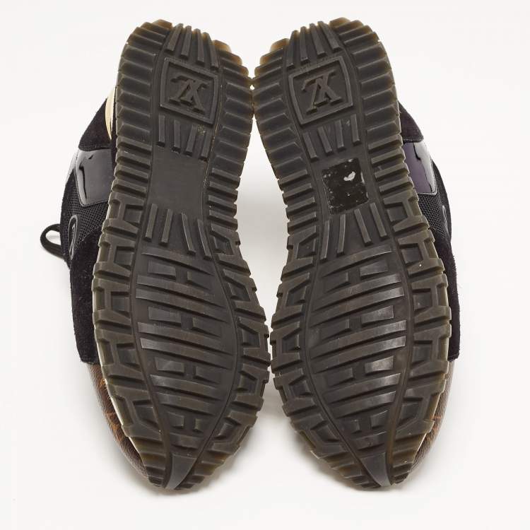 Pre Owned Louis Vuitton Brown/Black Suede and Monogram Canvas Run Away Sneakers Size 37.5