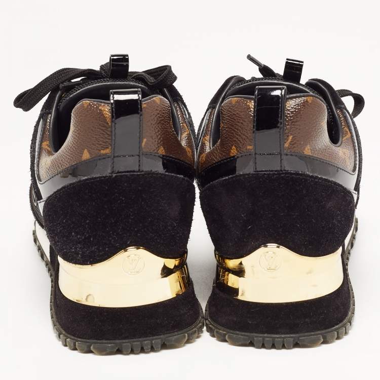 Pre Owned Louis Vuitton Brown/Black Suede and Monogram Canvas Run Away Sneakers Size 37.5