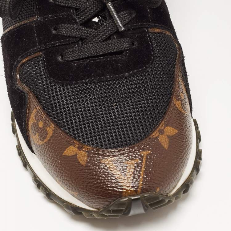 Pre Owned Louis Vuitton Brown/Black Suede and Monogram Canvas Run Away Sneakers Size 37.5