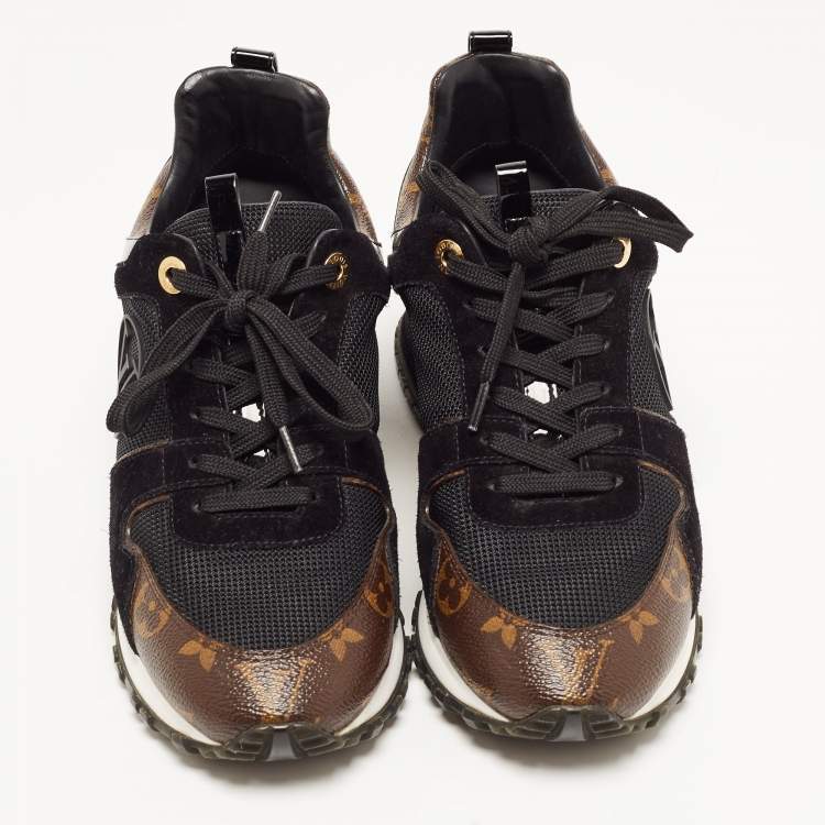 Pre Owned Louis Vuitton Brown/Black Suede and Monogram Canvas Run Away Sneakers Size 37.5