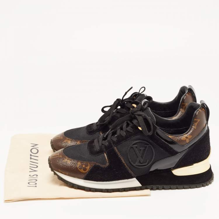 Pre Owned Louis Vuitton Brown/Black Suede and Monogram Canvas Run Away Sneakers Size 37.5