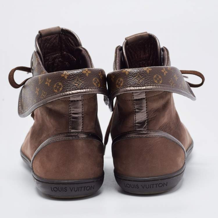 Pre Owned Louis Vuitton Brown Nubuck Leather and Monogram Canvas Brea Sneakers Size 39