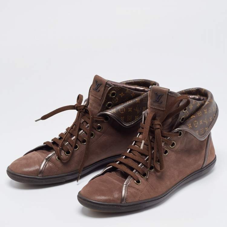 Pre Owned Louis Vuitton Brown Nubuck Leather and Monogram Canvas Brea Sneakers Size 39