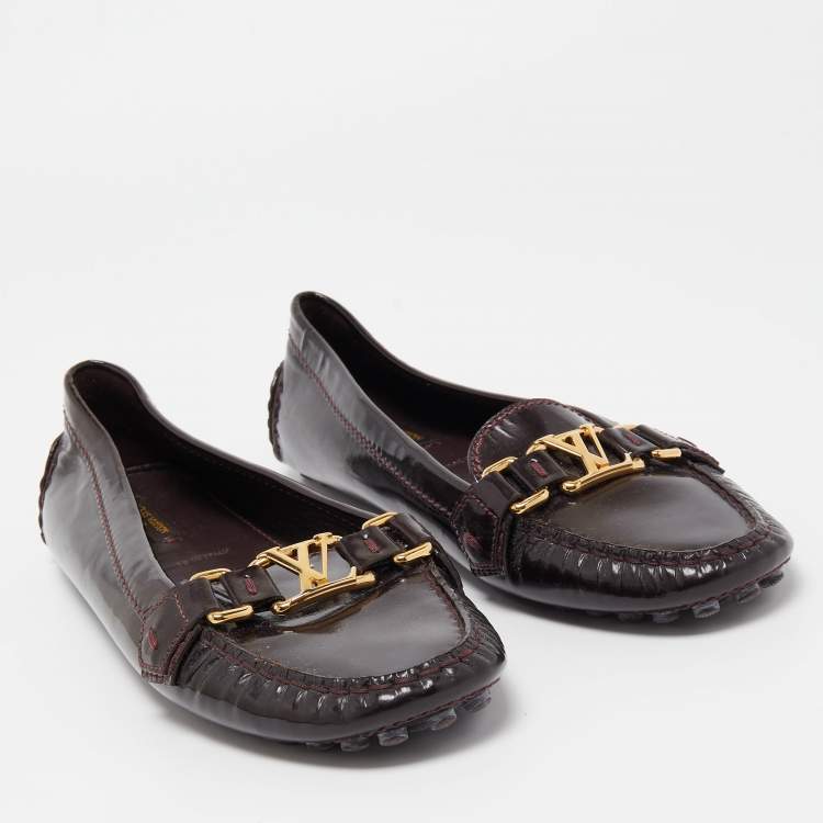Pre Owned Louis Vuitton Burgundy Patent Oxford Ballet Flats Size 39