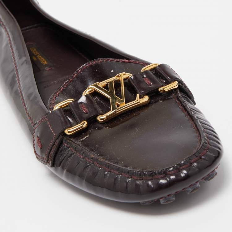 Pre Owned Louis Vuitton Burgundy Patent Oxford Ballet Flats Size 39