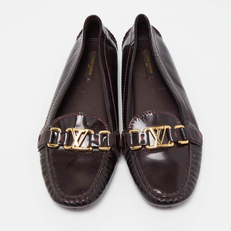 Pre Owned Louis Vuitton Burgundy Patent Oxford Ballet Flats Size 39