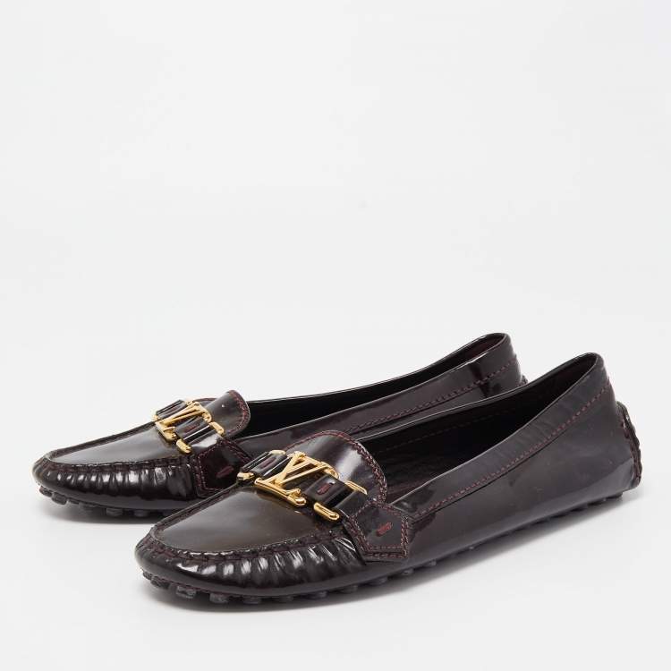 Pre Owned Louis Vuitton Burgundy Patent Oxford Ballet Flats Size 39