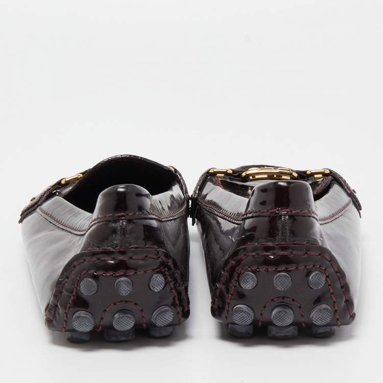 Pre Owned Louis Vuitton Burgundy Patent Oxford Ballet Flats Size 39