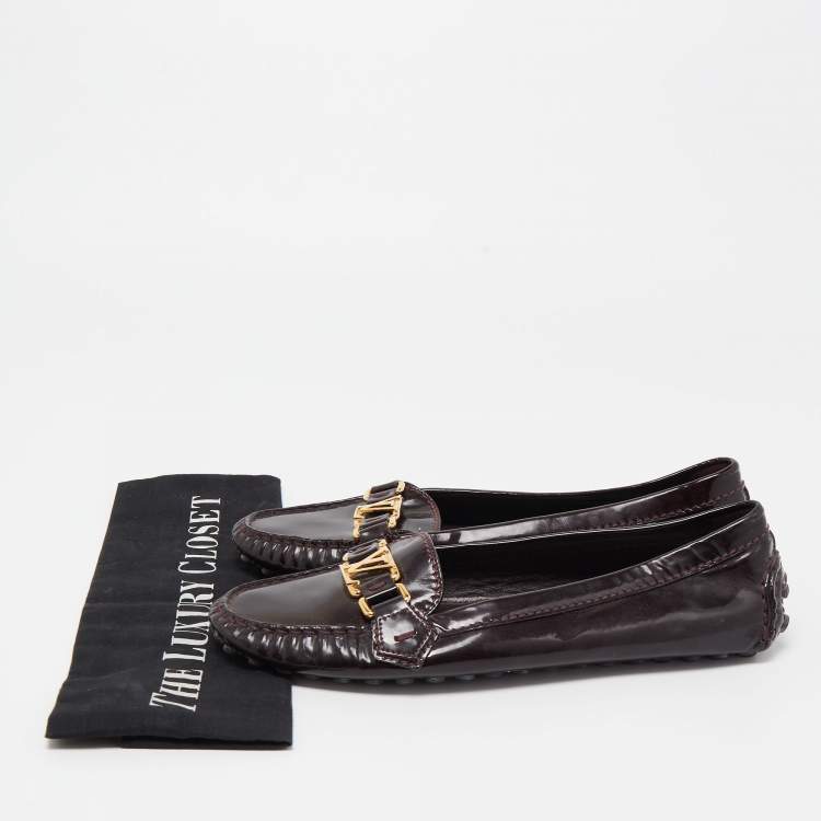 Pre Owned Louis Vuitton Burgundy Patent Oxford Ballet Flats Size 39