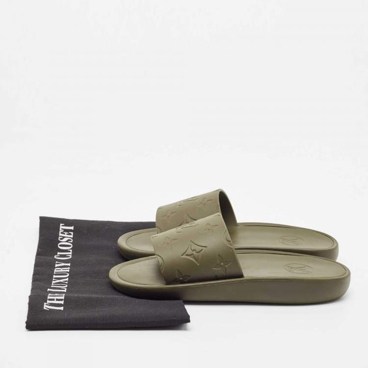 Pre Owned Louis Vuitton Green Monogram Rubber Sunbath Mules Size 36
