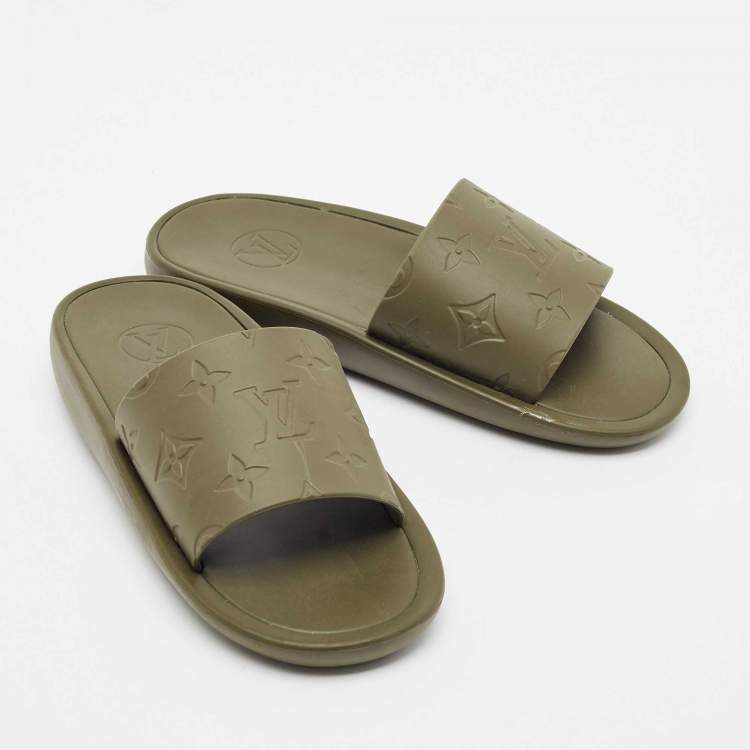 Pre Owned Louis Vuitton Green Monogram Rubber Sunbath Mules Size 36