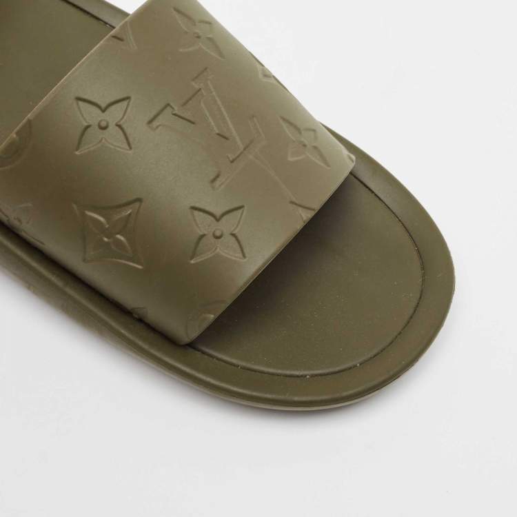 Pre Owned Louis Vuitton Green Monogram Rubber Sunbath Mules Size 36