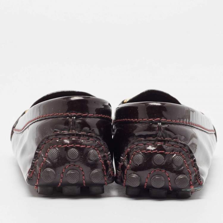 Pre Owned Louis Vuitton Burgundy Patent Oxford Loafers Size 37