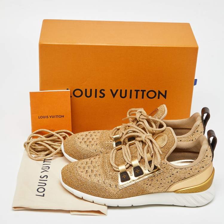 Pre Owned Louis Vuitton Gold Lurex Fabric and Leather Aftergame Sneakers Size 40