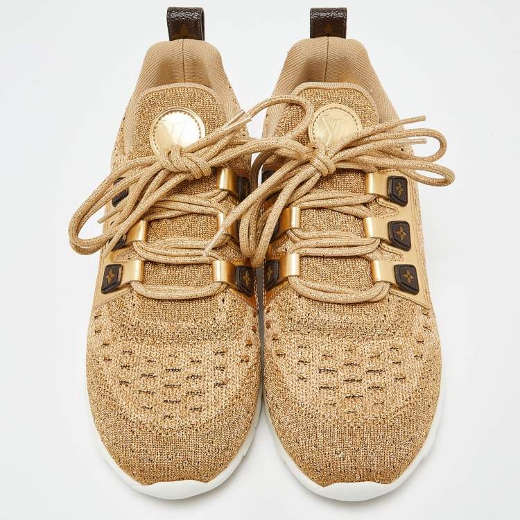 Pre Owned Louis Vuitton Gold Lurex Fabric and Leather Aftergame Sneakers Size 40