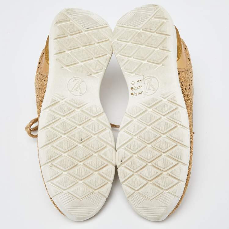 Pre Owned Louis Vuitton Gold Lurex Fabric and Leather Aftergame Sneakers Size 40