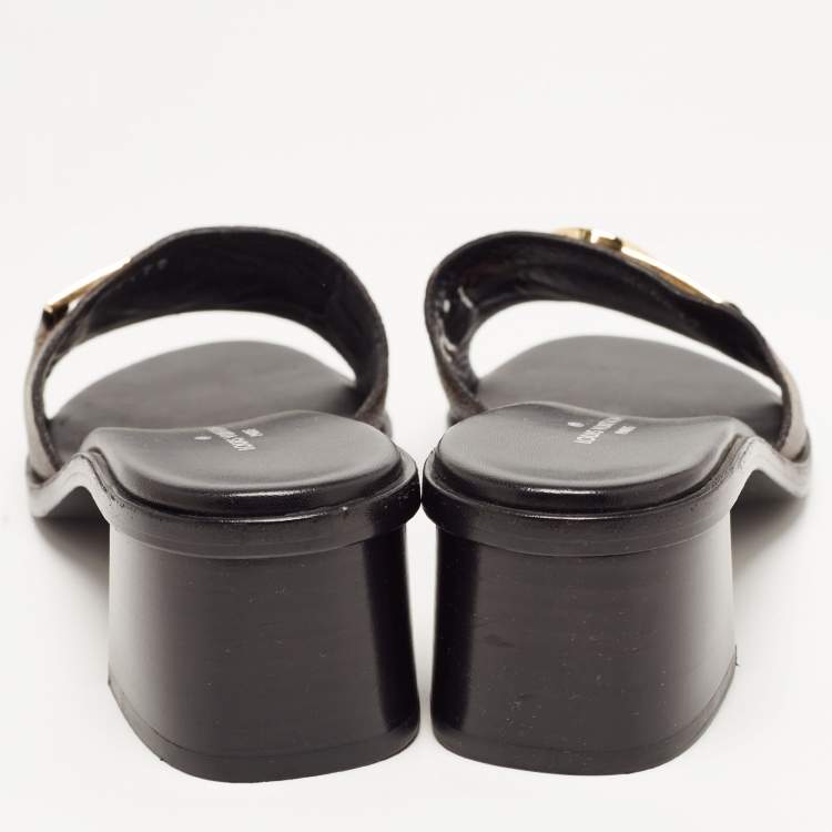 Pre Owned Louis Vuitton Brown Monogram Canvas Lock It Slide Sandals Size 37.5