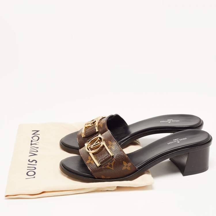 Pre Owned Louis Vuitton Brown Monogram Canvas Lock It Slide Sandals Size 37.5