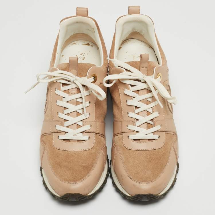 Pre Owned Louis Vuitton Beige/Burgundy Leather and Suede Run Away Sneakers Size 40