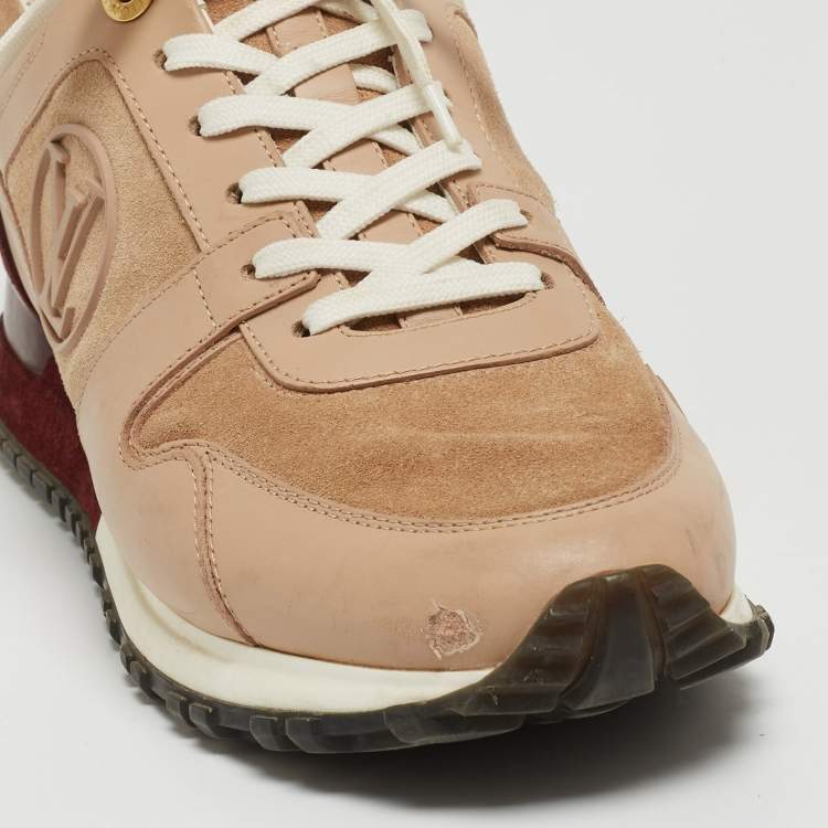Pre Owned Louis Vuitton Beige/Burgundy Leather and Suede Run Away Sneakers Size 40