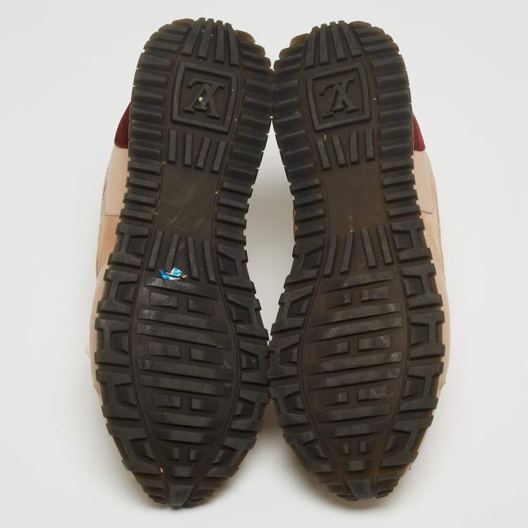 Pre Owned Louis Vuitton Beige/Burgundy Leather and Suede Run Away Sneakers Size 40