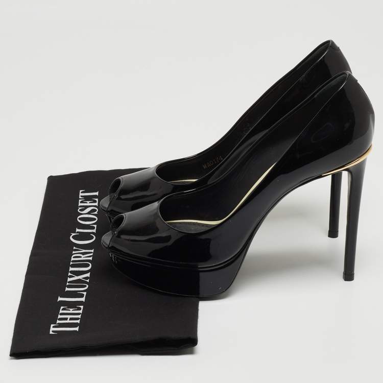 Pre Owned Louis Vuitton Black Patent Leather Eyeline Peep Toe Pumps Size 37