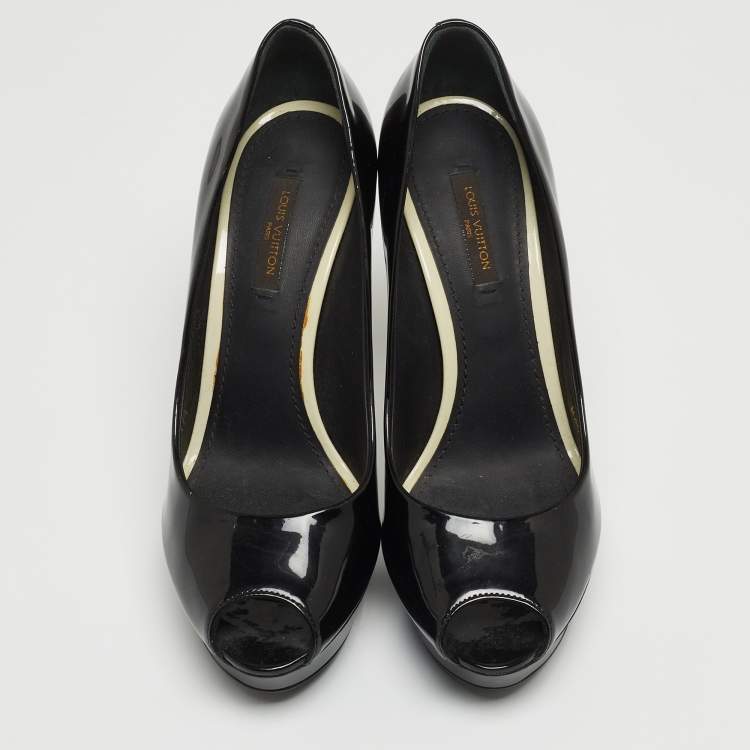 Pre Owned Louis Vuitton Black Patent Leather Eyeline Peep Toe Pumps Size 37