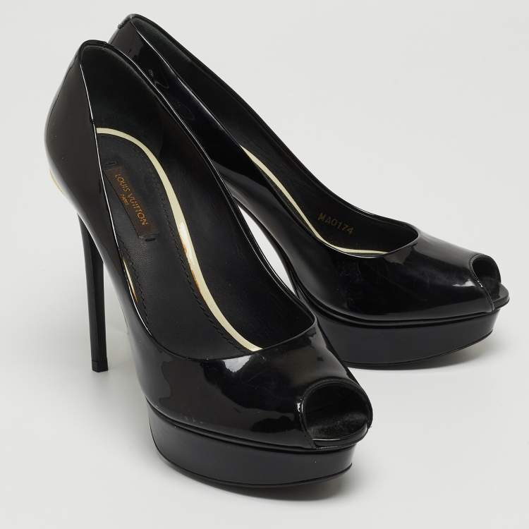 Pre Owned Louis Vuitton Black Patent Leather Eyeline Peep Toe Pumps Size 37
