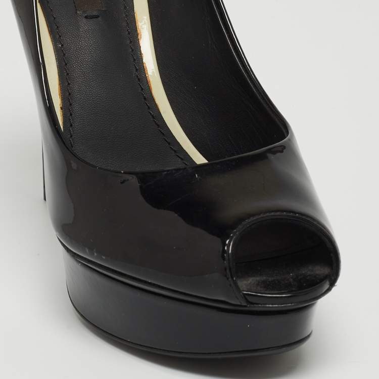 Pre Owned Louis Vuitton Black Patent Leather Eyeline Peep Toe Pumps Size 37