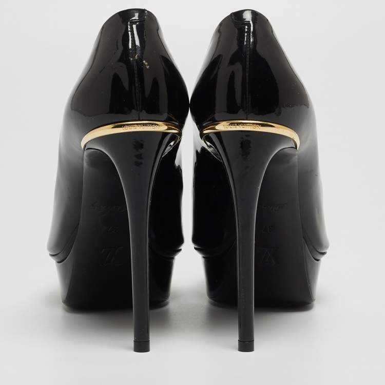 Pre Owned Louis Vuitton Black Patent Leather Eyeline Peep Toe Pumps Size 37