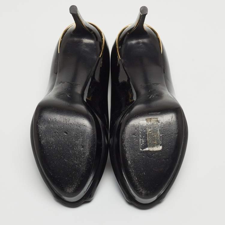 Pre Owned Louis Vuitton Black Patent Leather Eyeline Peep Toe Pumps Size 37