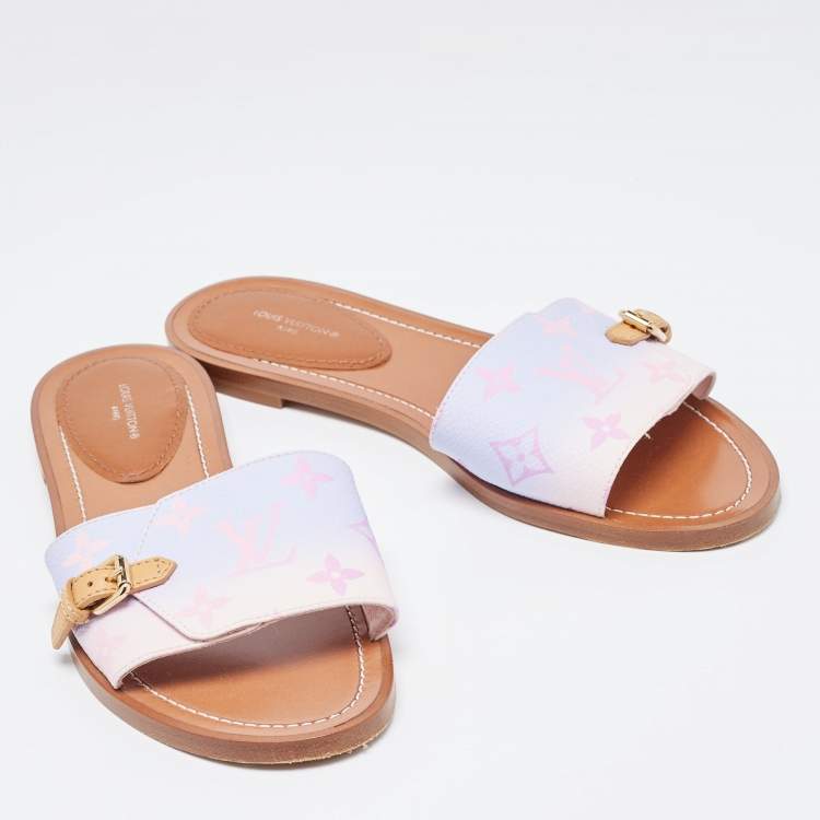 مملوكة مسبقًا Louis Vuitton Pink/Purple Canvas Flat Slides Size 38.5    