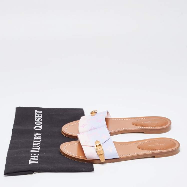 مملوكة مسبقًا Louis Vuitton Pink/Purple Canvas Flat Slides Size 38.5    