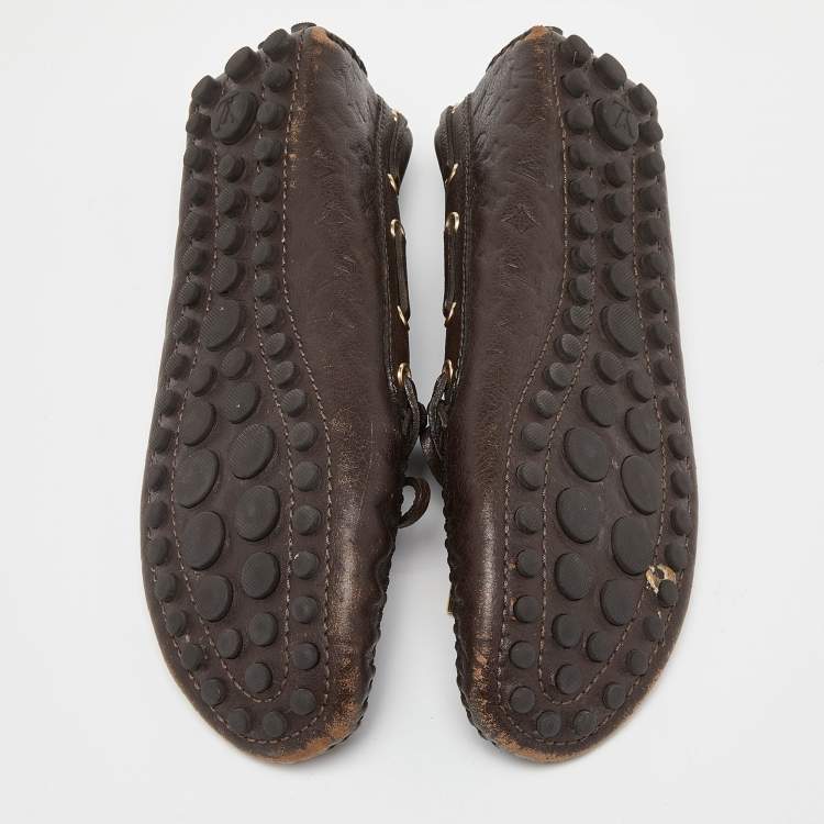 Pre Owned Louis Vuitton Brown Monogram Embossed Leather Gloria Loafers Size 37