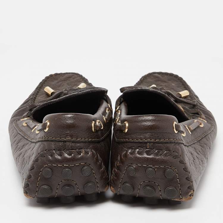 Pre Owned Louis Vuitton Brown Monogram Embossed Leather Gloria Loafers Size 37