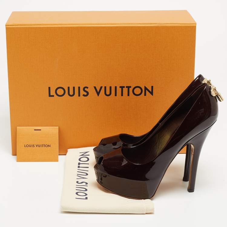 Pre Owned Louis Vuitton Burgundy Patent Leather Oh Really! Peep Toe Platform Pumps Size 37.5