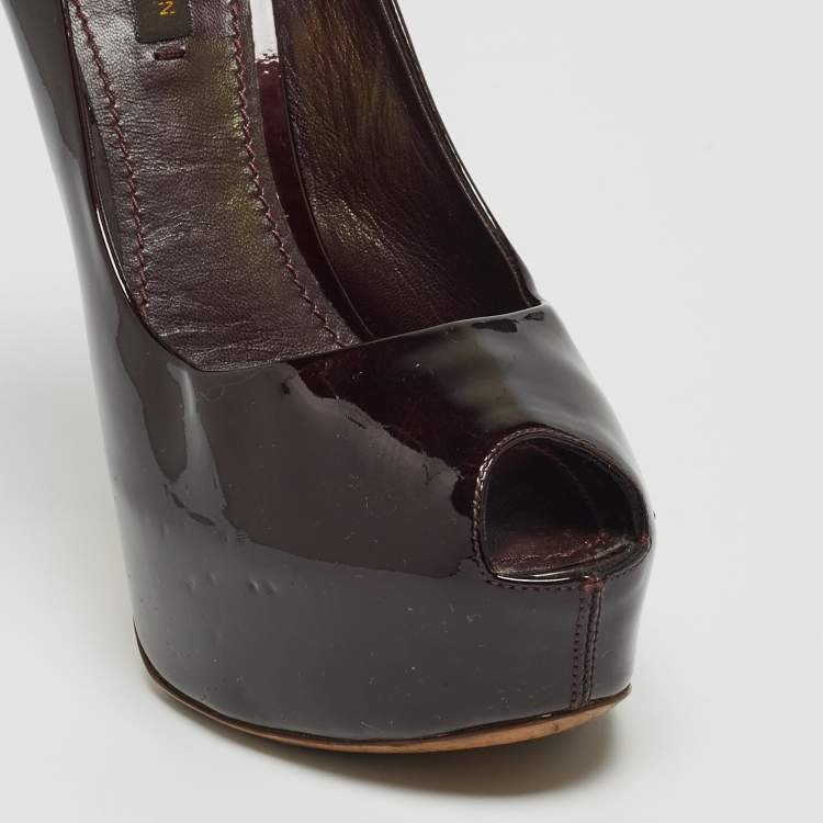 Pre Owned Louis Vuitton Burgundy Patent Leather Oh Really! Peep Toe Platform Pumps Size 37.5
