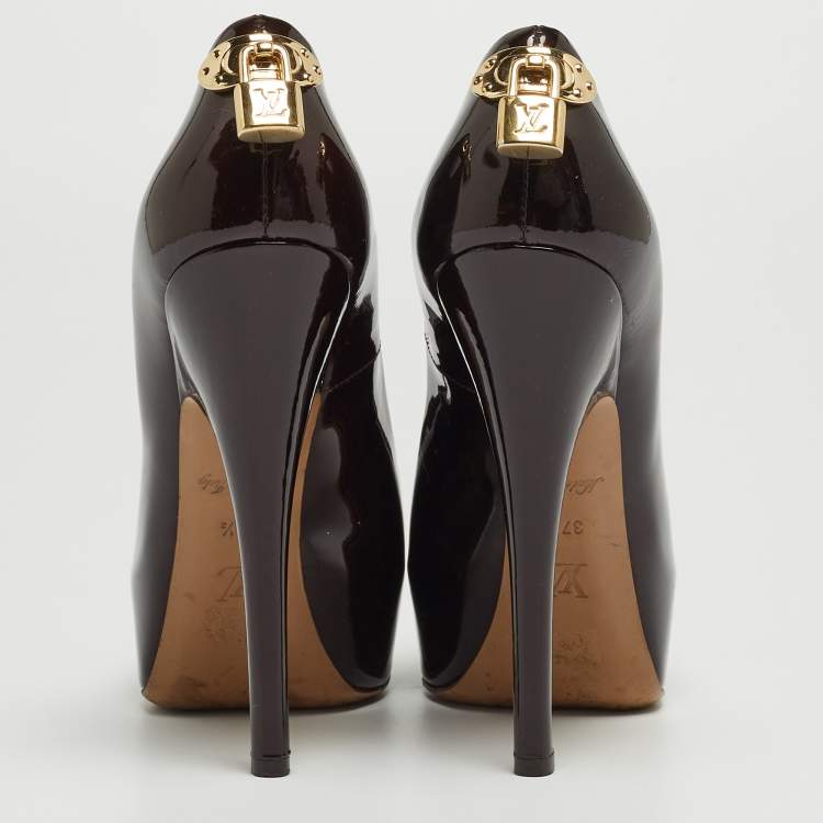 Pre Owned Louis Vuitton Burgundy Patent Leather Oh Really! Peep Toe Platform Pumps Size 37.5