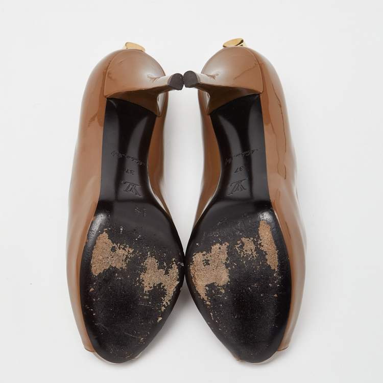 Pre Owned Louis Vuitton Brown Patent Leather Oh Really!  Pumps Size 37