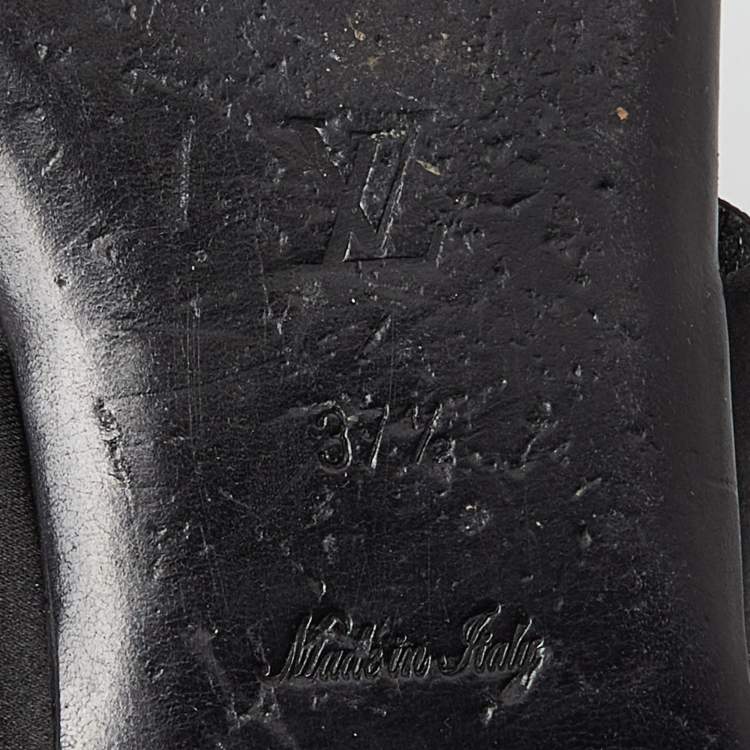 Pre Owned Louis Vuitton Black Satin Embellished Flat Slides Size 37.5   