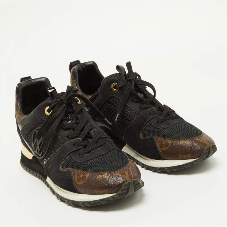 Pre Owned Louis Vuitton Brown/Black Monogram Canvas and Mesh Run Away Sneakers Size 39