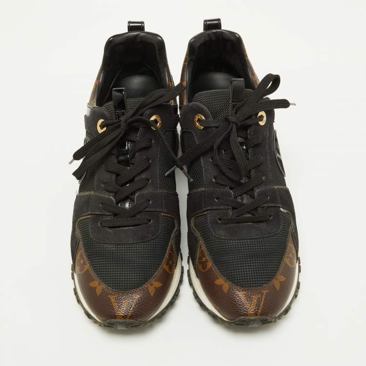 Pre Owned Louis Vuitton Brown/Black Monogram Canvas and Mesh Run Away Sneakers Size 39